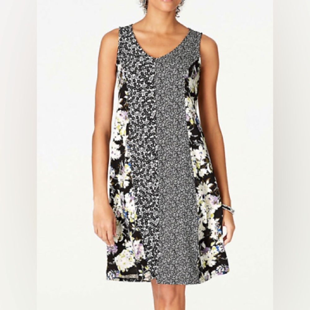 J Jill Wearever Collection Mixed Floral Print Stretch Comfy Dress Size Large